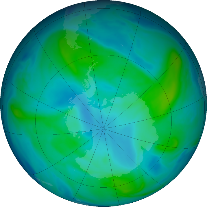 Antarctic ozone map for 08 February 2018